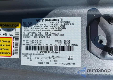 2023 Ford Mustang Ecoboost Premium Fastback from USA, damaged, VIN 1FA6P8TH8P5104941